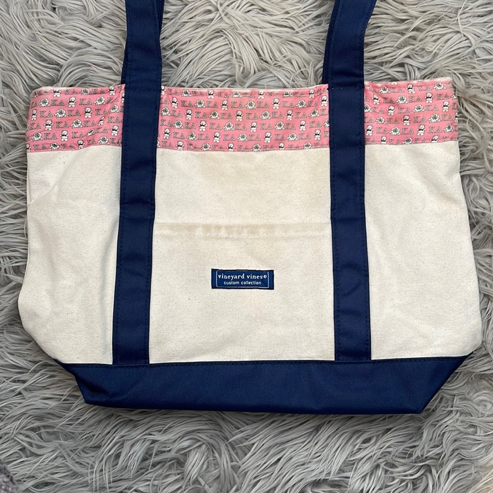 Vineyard Vines Kappa Delta Sorority Pink Trim Navy & Cream Canvas Tote